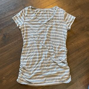 Motherhood Maternity Grey Striped Ruched T-Shirt